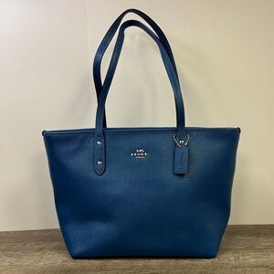 Coach City Zip Top Tote Crossgrain Leather Blue F58846 Classic Everyday Bag